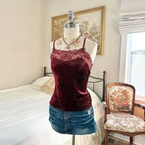 burgundy velvet cami  y2k avon burgundy velvet lace cami
